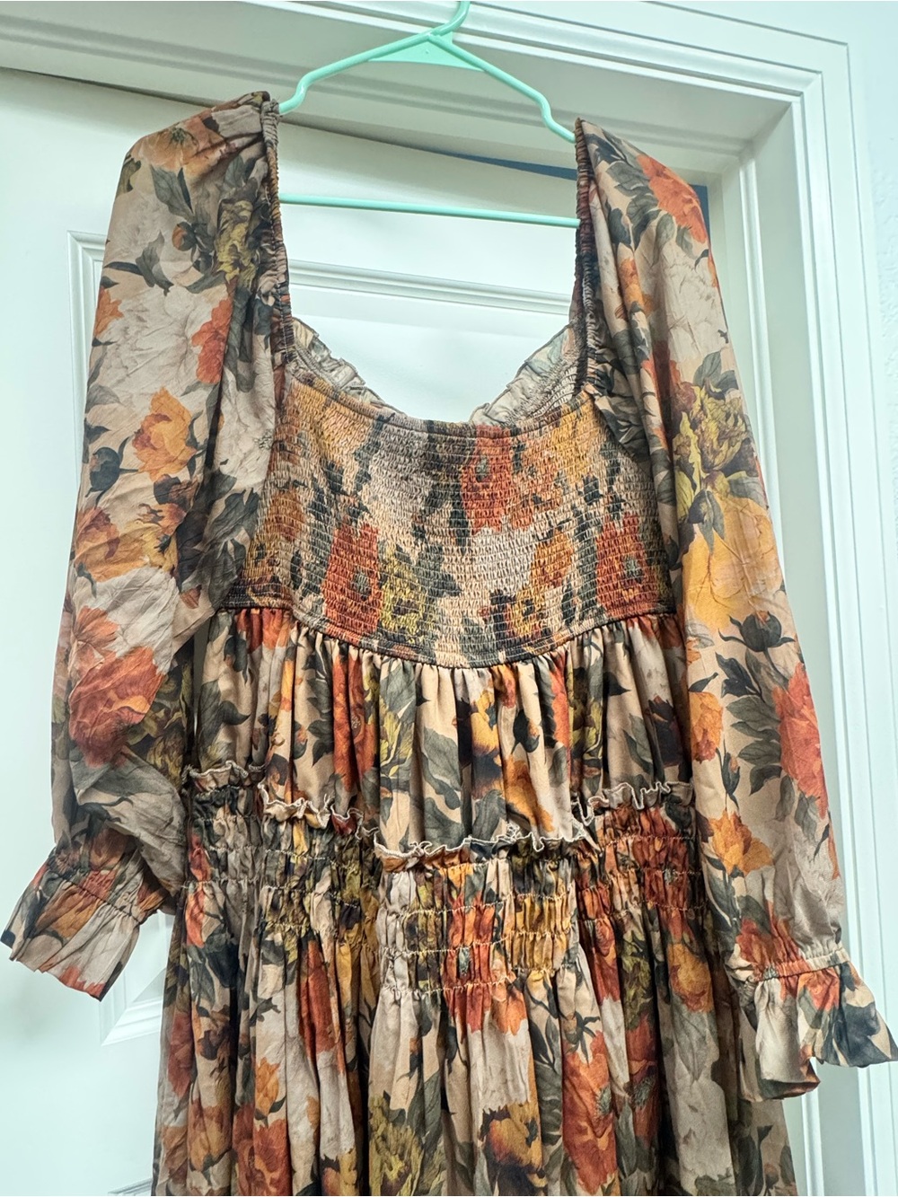 Floral Boho Long Sleeve Maxi Dress in Brown and Orange - Picture 2 of 3